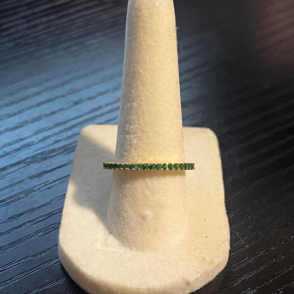 14k Gold over 925 sterling silver womens size 8 stacking ring with Green Stones